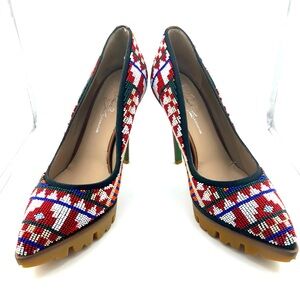 Donald J Pliner beautiful, multi-color, beaded heels.  NWOT